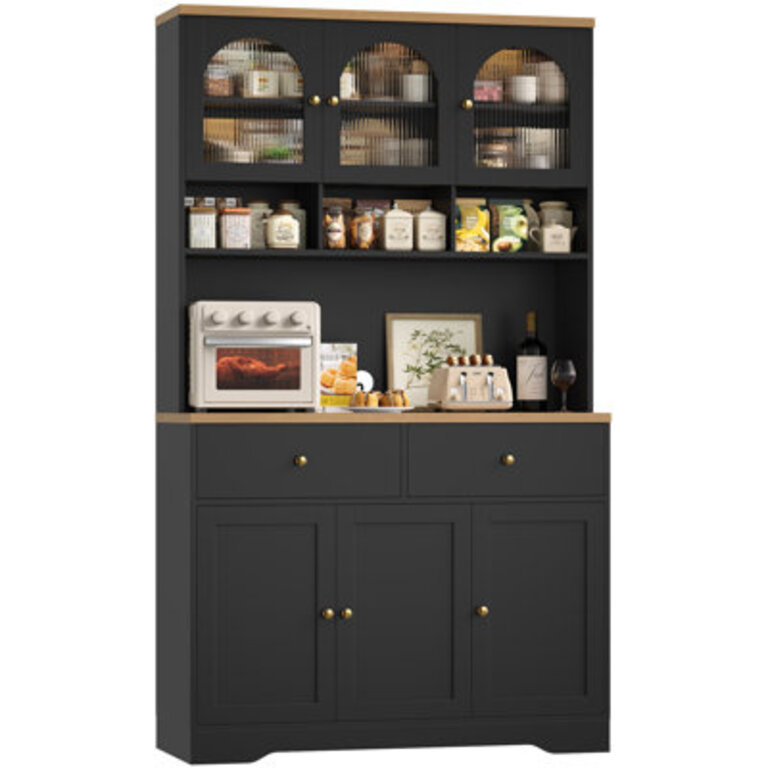 Kenilworth 70.9"H Kitchen Pantry With Microwave Shelf, Wood Storage Pantry Cabinet with Drawers Finish: Black