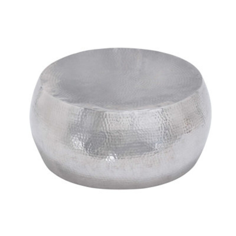 Beardall Silver Aluminum Metal Drum Shaped Living Room Coffee Table with Hammered Design