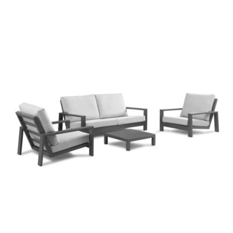 Hoyt 4-Piece Aluminum Lounge Outdoor Modern Conversation Sofa Set with Custom Cover