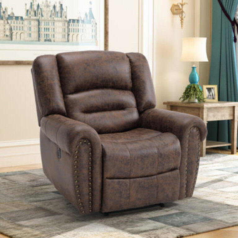 Intars 398 Wide Classic and Overstuffed Top Faux Leather Power Standard Recliner with USB Port