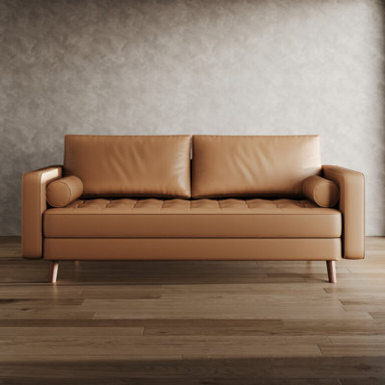 Bridgeview Leather Mid Century Modern Upholstered Square Arm Sofa or Loveseat
