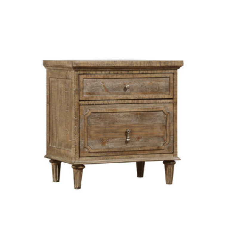 Rahul 2-Drawer Rustic Pine Nightstand with Integrated USB  AC Charging Station