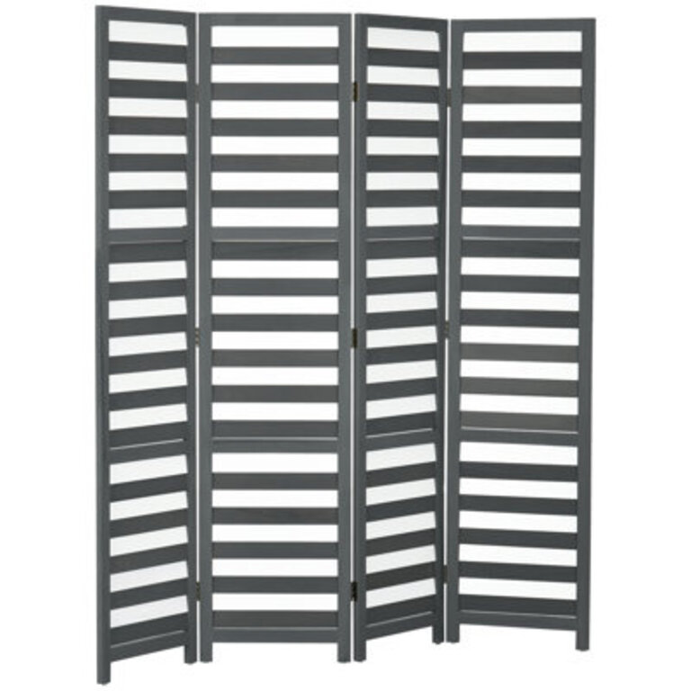 56 Tall 4-Panel Room Divider and Folding Privacy Screen for Indoor Bedroom Office White Grey