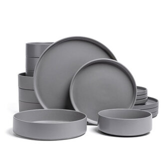 overback Stackable 16-Piece Semi Hand-Finished Stoneware Dinnerware Set