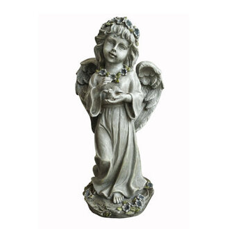 Angel Child Standing and Holding Bird Statue