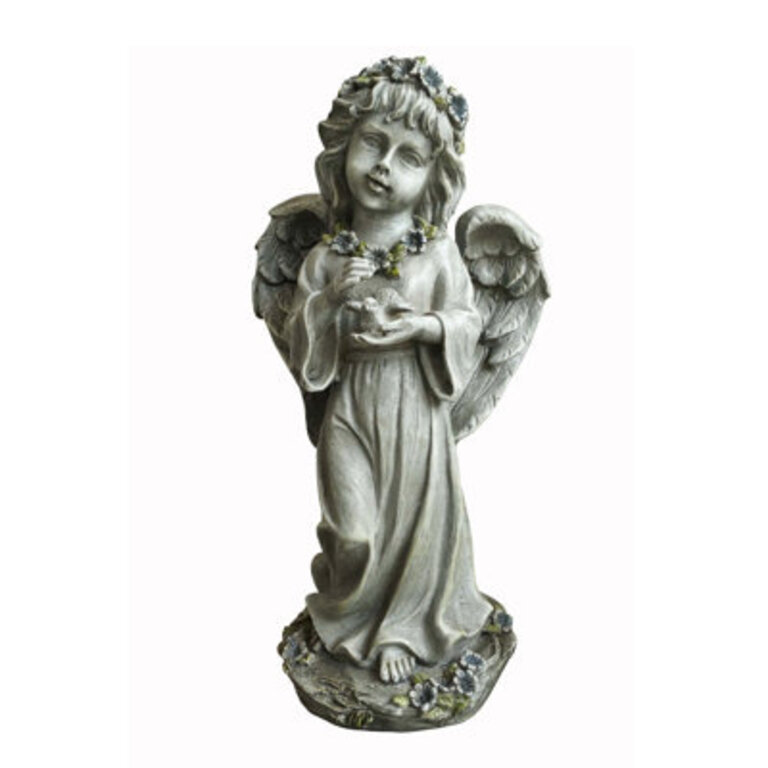 Angel Child Standing and Holding Bird Statue