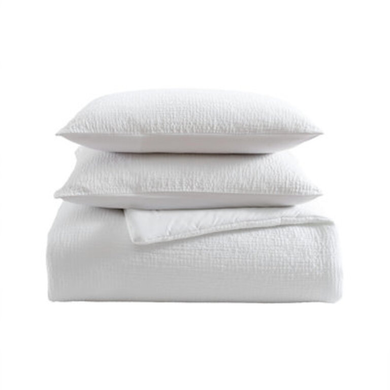 Vera Wang Puckered Texture Cotton White  Comforter Set