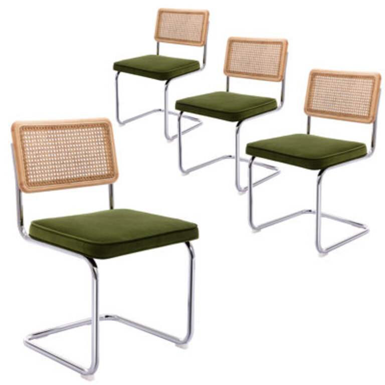 Crumley Cantilever 188 H Upholstered Side Chair with Cane Rattan Back and Steel Frame
