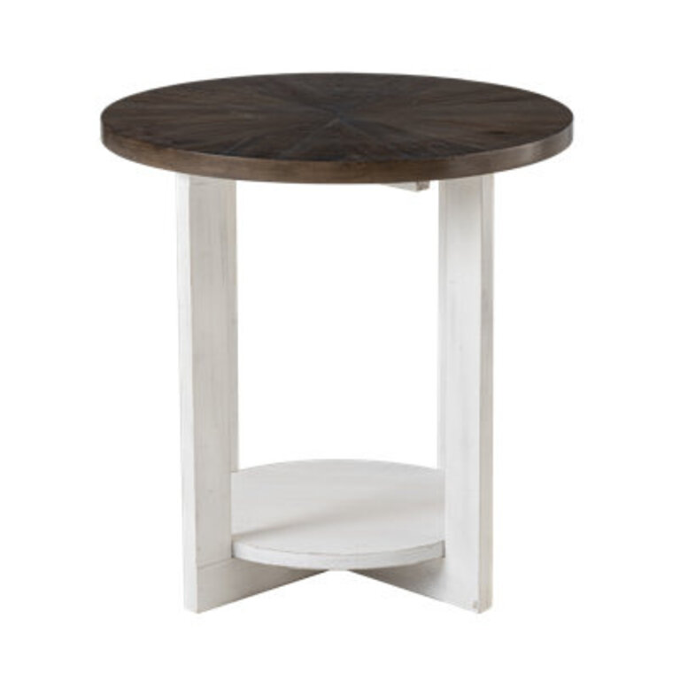 Gunnison Rustic Farmhouse Round Table with Storage Shelf