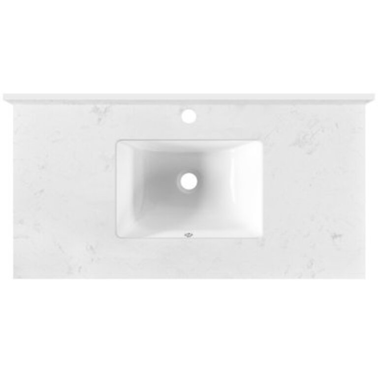 36 Rectangular Single Bathroom Vanity Top in White with Sink Faucet HoleBacksplashOverflow Top Only