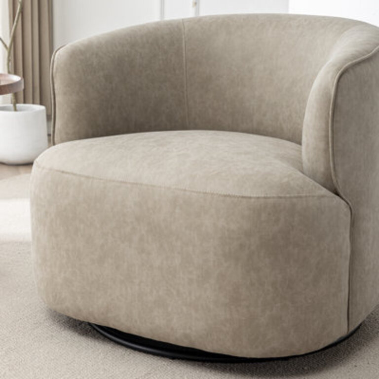 Tybias Faux Leather Swivel Barrel Chair