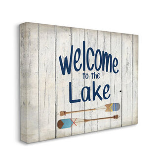 Welcome To Lake Greeting Boat Oars Lakehouse Blue Greeting  by Kim Allen