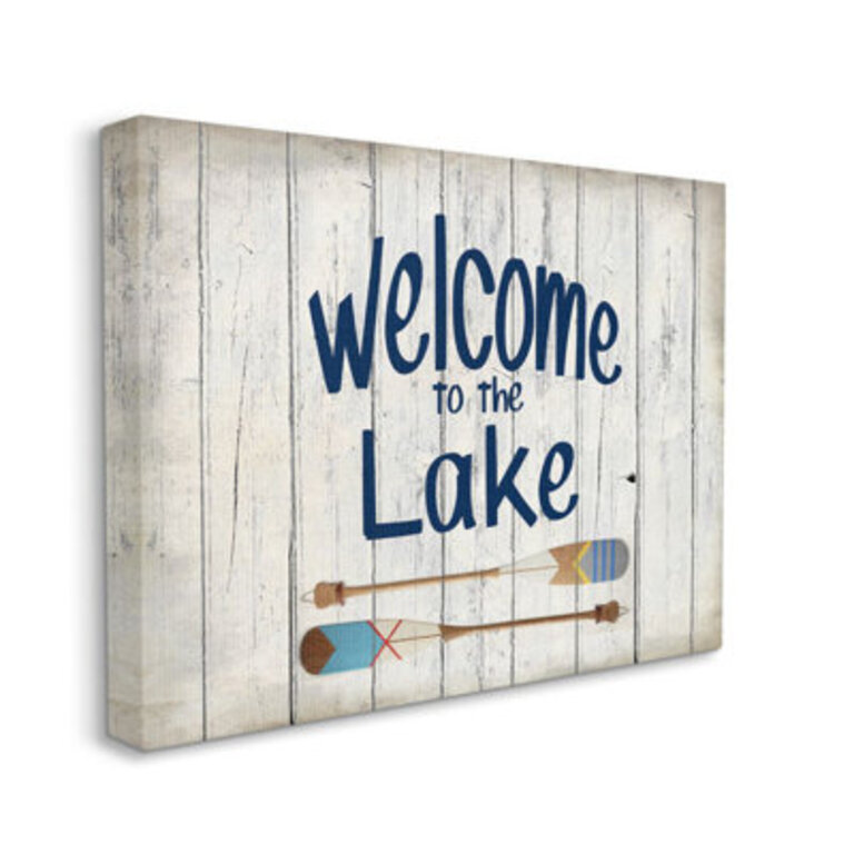 Welcome To Lake Greeting Boat Oars Lakehouse Blue Greeting  by Kim Allen