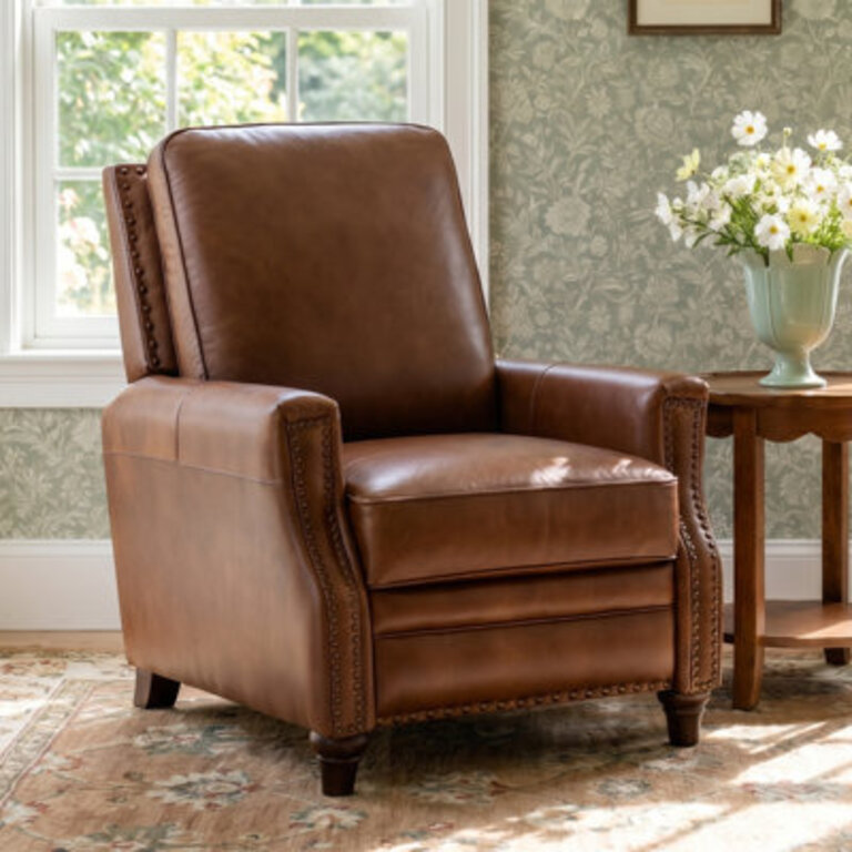 Andrena Genuine Leather Recliner with Nailhead Trim