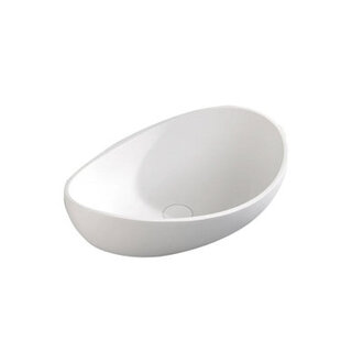 Oval Vessel Sink Stone Resin Bathroom Sink Modern Art Sink Matte White with Pop Up Drain Matte White