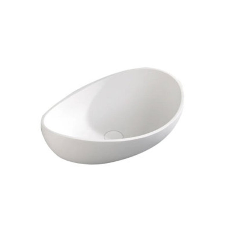 Oval Vessel Sink Stone Resin Bathroom Sink Modern Art Sink Matte White with Pop Up Drain Matte White