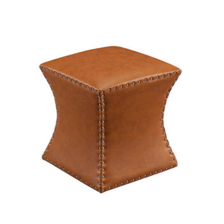 Aumiller 15 Square Faux Leather Ottoman Stool with Nailhead Trim Solid Wood Frame  Vintage Hourglass Silhouette for Classic Accent Seating