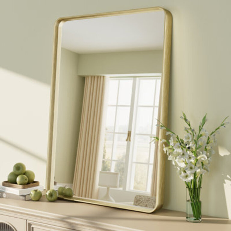 Aevar Tempered Glass and Aluminum Alloy Framed French Cleat Mounted Wall Mirror