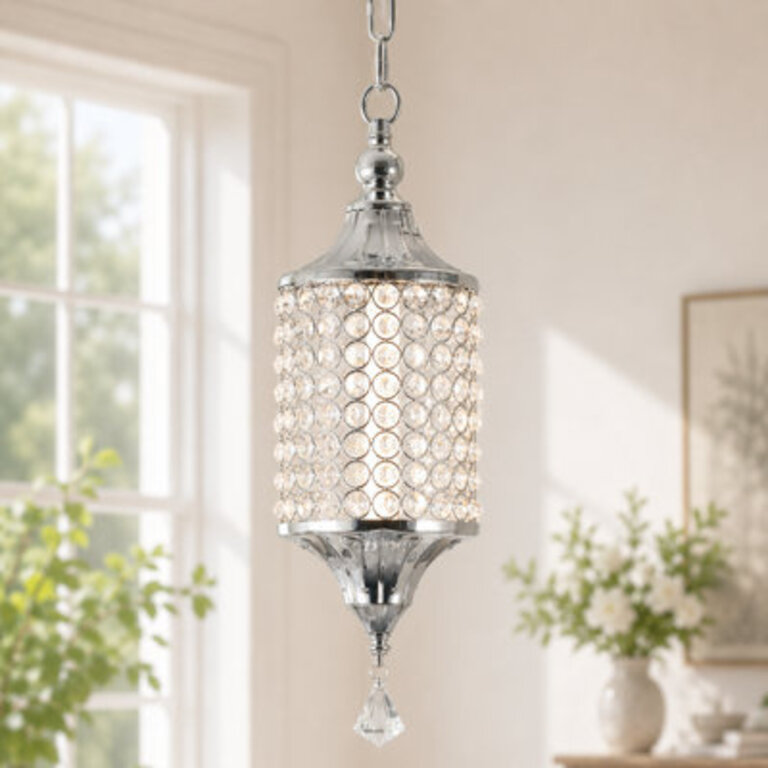1 - Light LED Dimmable Chrome Single Crystal Pendant Light