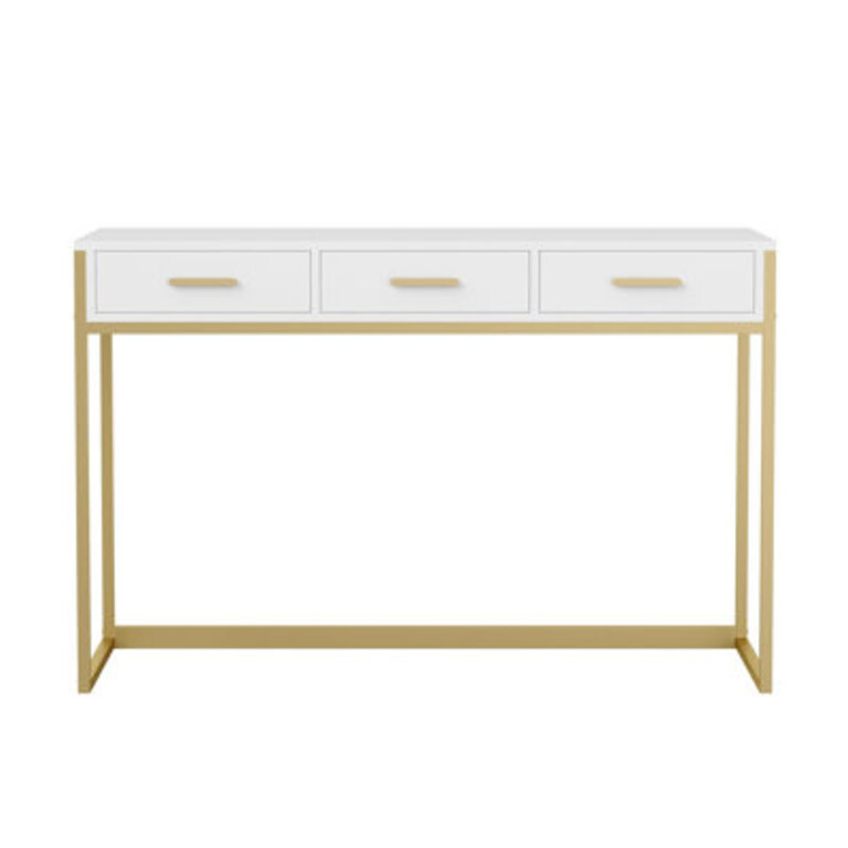 Martha Stewart Ollie 3 Drawer Home Office Desk with Metal Frame and Hardware