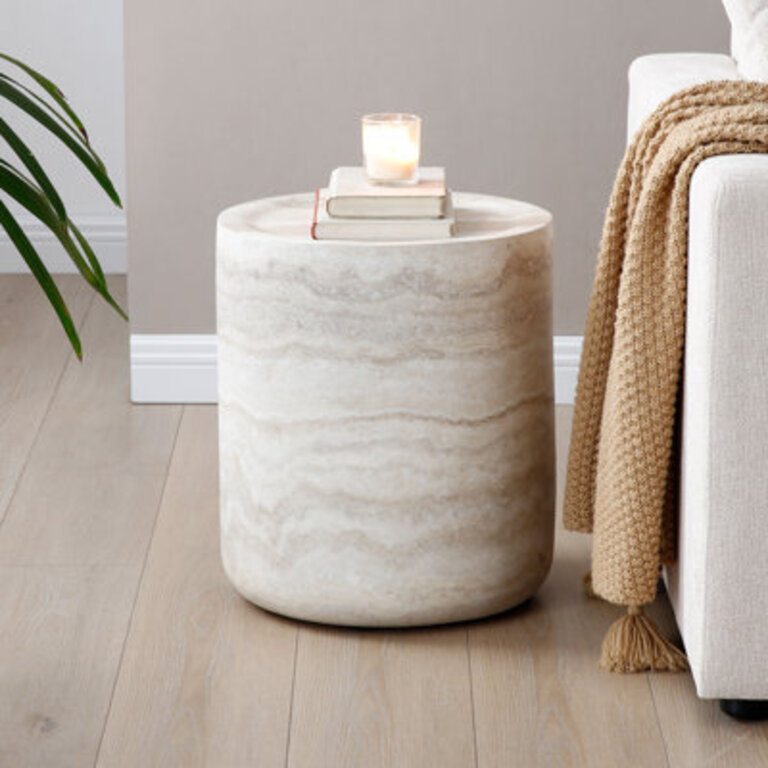 Drum End Table with Round Top