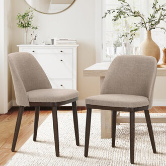 Modern Fabric Upholstered Dining Chair Solid Wood Legs Curved Back for  Kitchen  Breakfast Nook