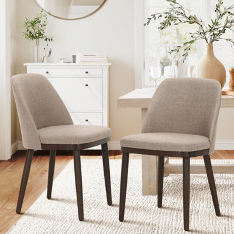 Modern Fabric Upholstered Dining Chair Solid Wood Legs Curved Back for  Kitchen  Breakfast Nook