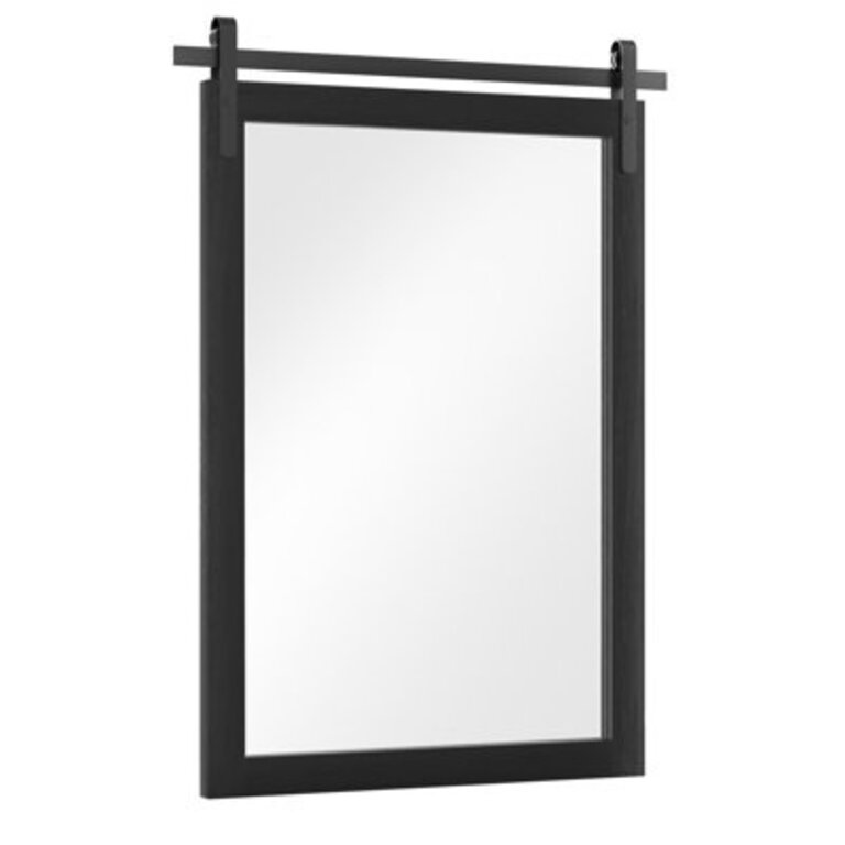 Keira-Mai Barn Door Bathroom Mirror Wood Frame Wall Mounted Vanity Mirror with Metal Hanging Rod Farmhouse Industrial Rectangle Wall Mirror for Bathroom