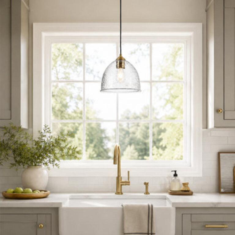 Meya 1 - Light Large Dome Textured Glass Pendant