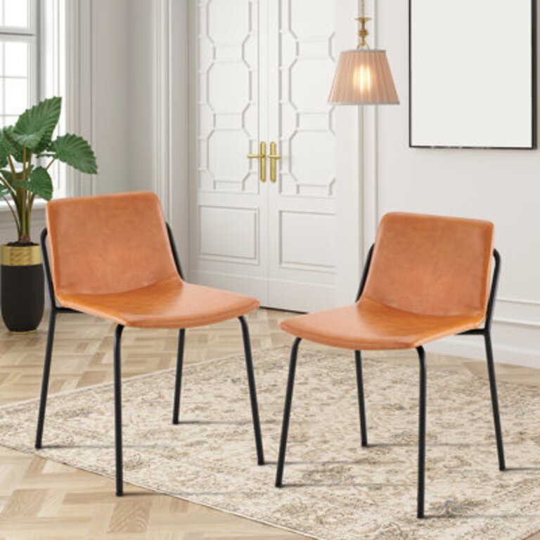 Jinelle Leather Upholstered Back Metal Chair with Adjustable Foot Pads