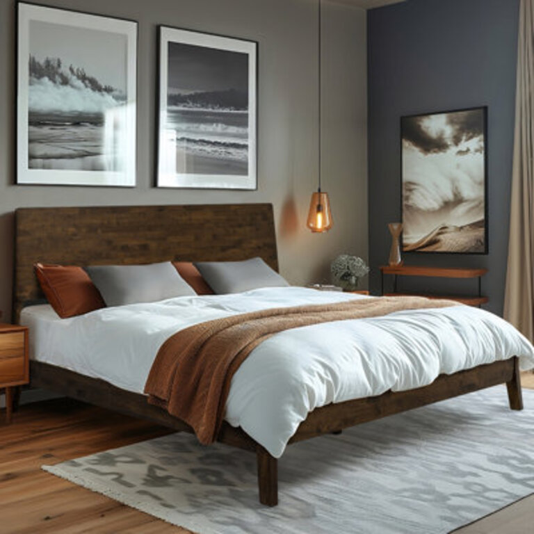 Serenity Premium Solid Wood Bed Frame with Headboard Scandinavian Signature High Headboard Wood Bed 800 lb Capacity No Box Spring Needed Fits All Mattresses