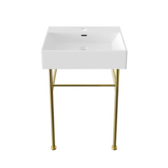 Ceramic White Rectangular Single Faucet Hole 24 in Console Bathroom Sink with Overflow