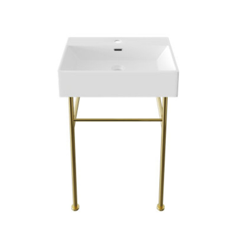 Ceramic White Rectangular Single Faucet Hole 24 in Console Bathroom Sink with Overflow