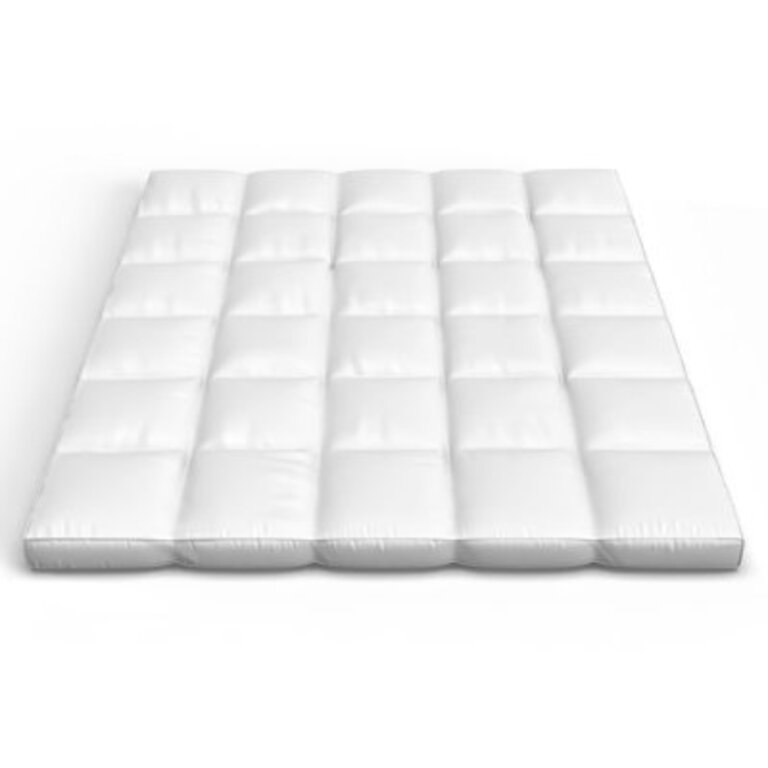 Lavish Home Pillow Top Mattress Topper - Plush Supportive Baffle Box Down and Duck Featherbed with Gusset and Cotton Cover White