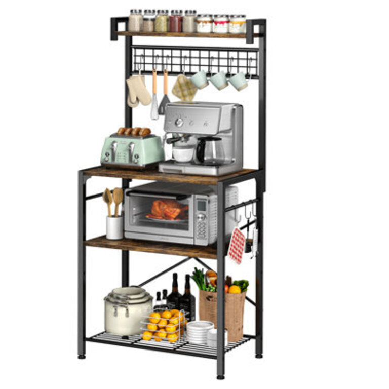 Kuljeet 2165 Adjustable Iron Standard Bakers Rack with Microwave Compatibility 10 Hooks
