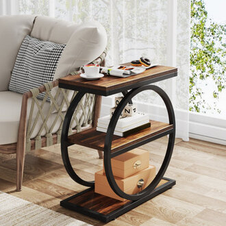 Marquille 3-Tier Narrow End Table with Round Metal Frame