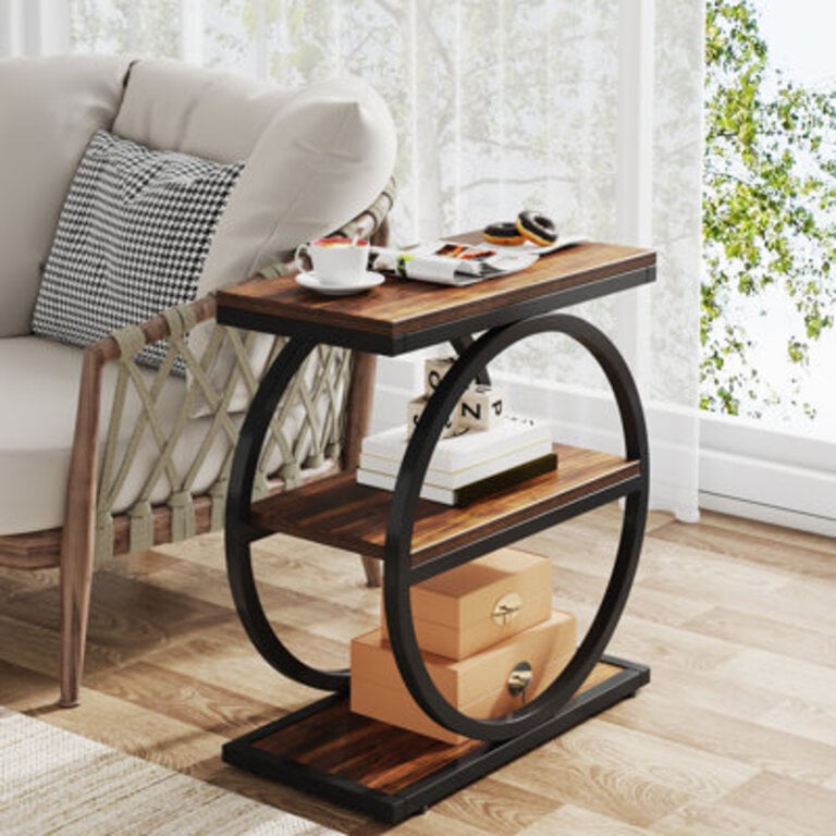 Marquille 3-Tier Narrow End Table with Round Metal Frame