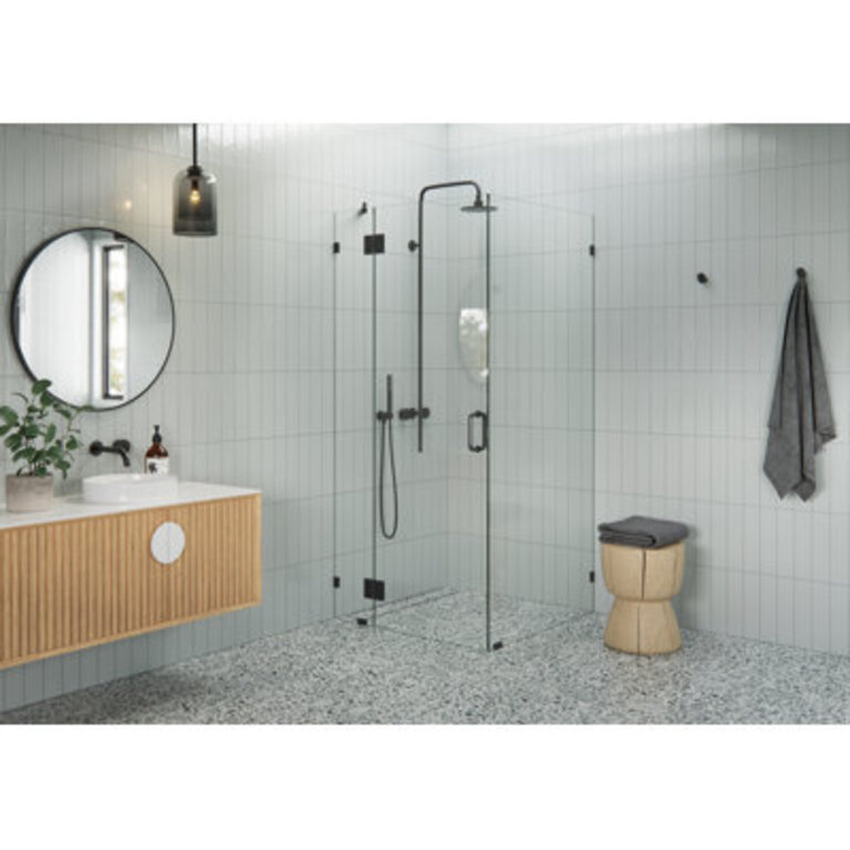 Halo 34 in x 34 in x 78 in 90-degree Fully Frameless Glass Hinged Shower Enclosure