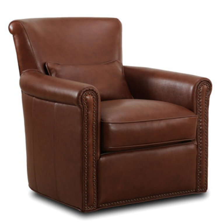 Addis Middleborough Genuine Leather Rolled Arm Swivel Club Chair