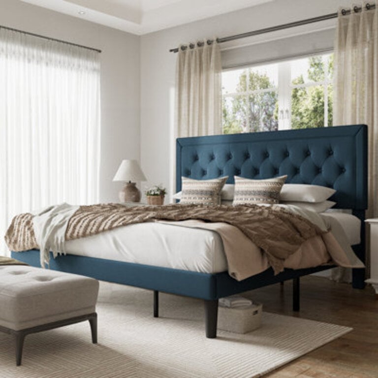 Hegg Tufted Upholstered Platform Bed with Wood Slats Headboard Included