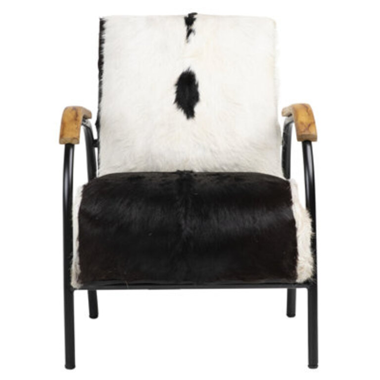 Claytor Genuine Hide Upholstered Armchair w Teak Accents