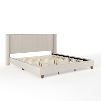 Martha Stewart Kay Upholstered Platform Bed With Channel Stitched Wingback Headboard