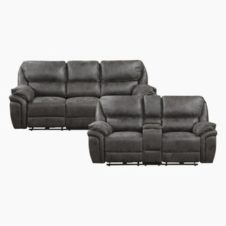 Larner Modern  Contemporary Polished Microfiber 2-Piece Living Room Reclining Set with Power or Manual Motion USB Charging  Storage Console