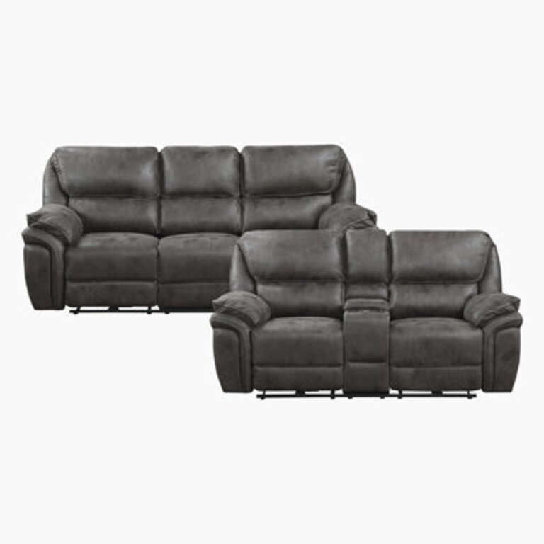 Larner Modern  Contemporary Polished Microfiber 2-Piece Living Room Reclining Set with Power or Manual Motion USB Charging  Storage Console