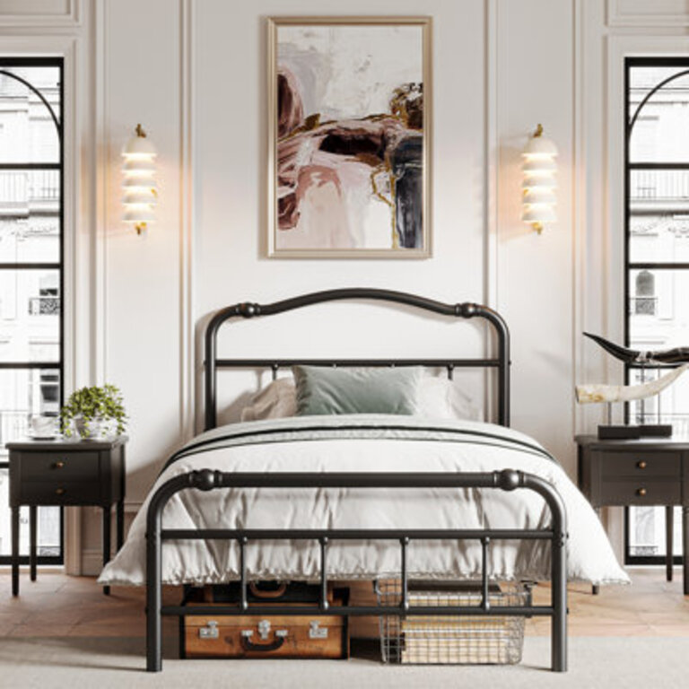 Ashwyn Heavy Duty Steel Slat Bed Frame with 18 High Vintage Style Anti Sway and Squeak Resistant