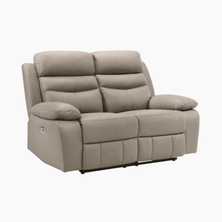 Kaniel  Modern and Contemporary Top Grain Leather Power Double Reclining Loveseat with One-Touch Power Control USB Charging Ports