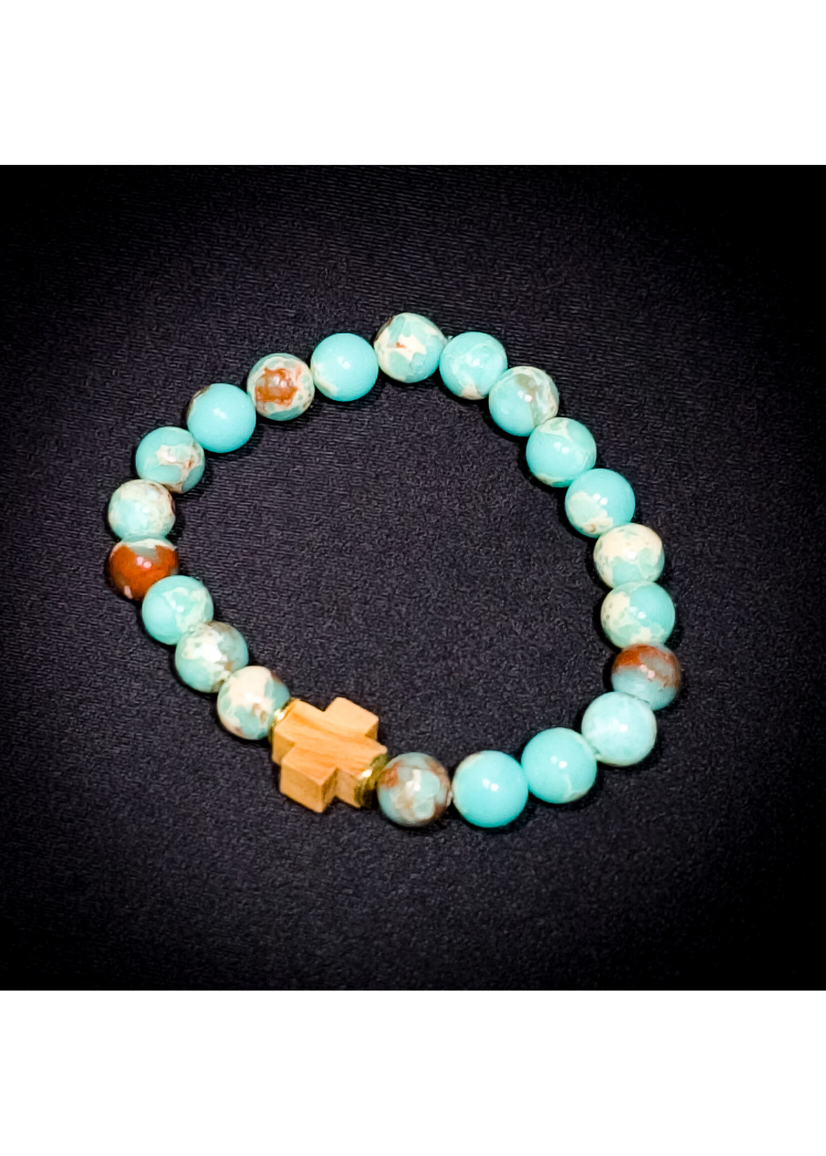 Salty Girl Living ISRAELI OLIVE WOOD GREEN MARBLE BEAD BRACELET