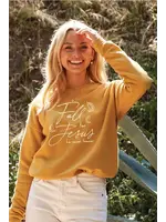 Oat Collective Fall for Jesus He Never Leaves Heather Mustard Sweatshirt