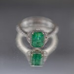 SJ Custom Jewelers 14K White Gold Natural  Emerald & Diamond Engagement Ring