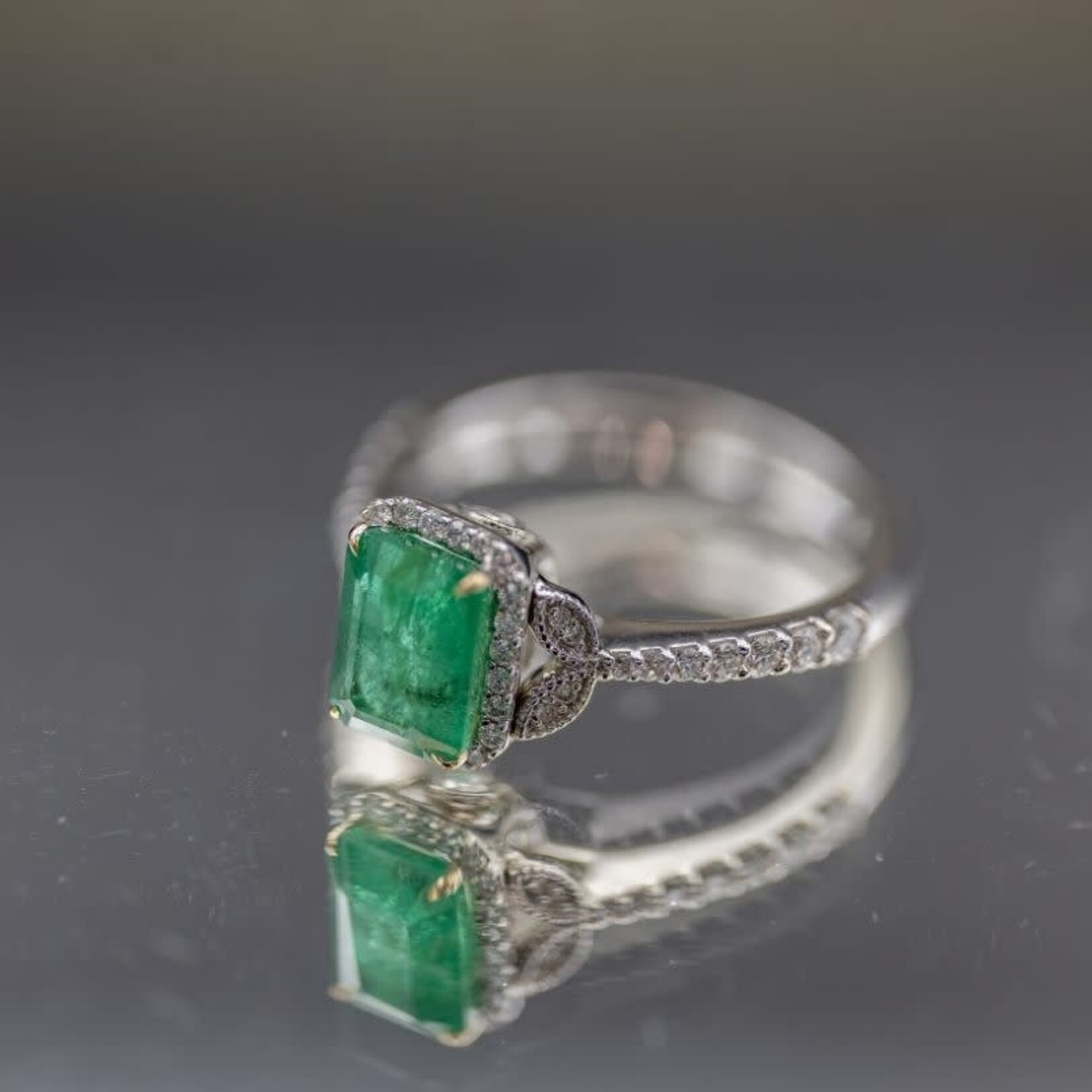 SJ Custom Jewelers 14k White Gold  8x6mm Genuine Emerald & .46ctw Diamond Ring